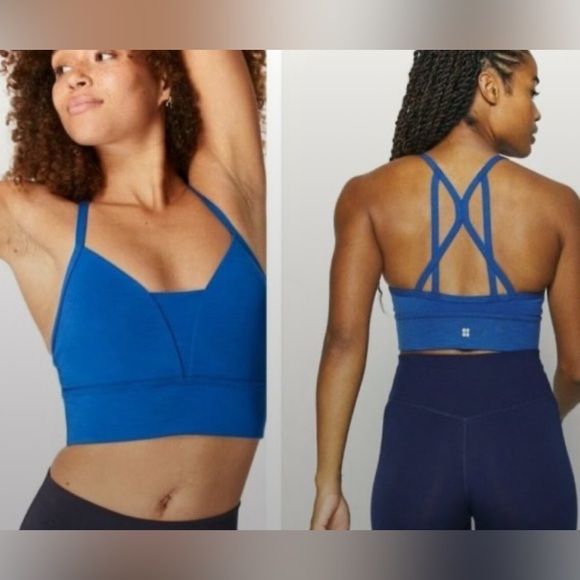 Sweaty Betty Womens Super Sculpt Blue Sports Bra Size Large Athletic Gym Workout - Picture 1 of 9